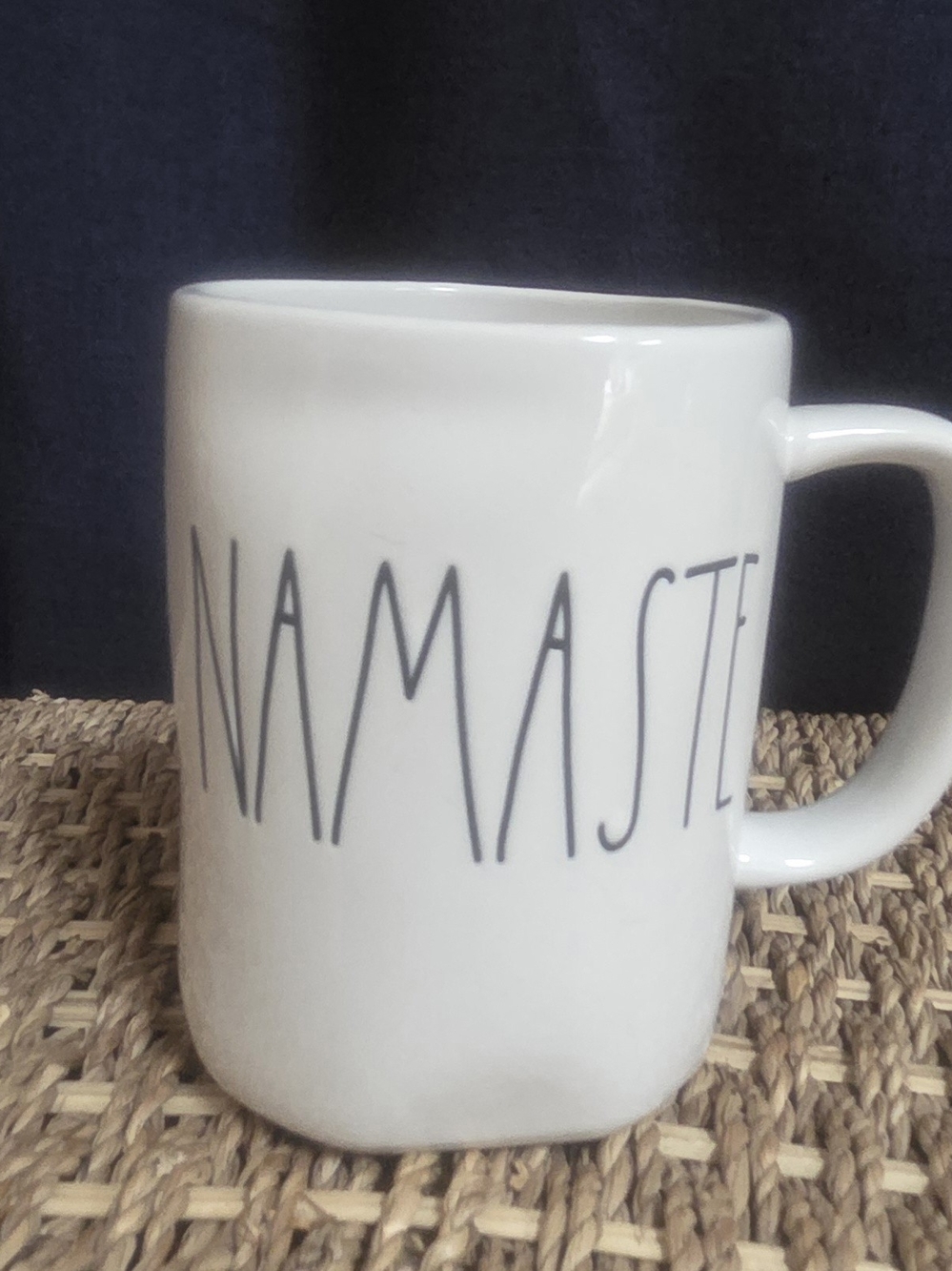 Rae Dunn White Mug with Black 'Namaste' Script